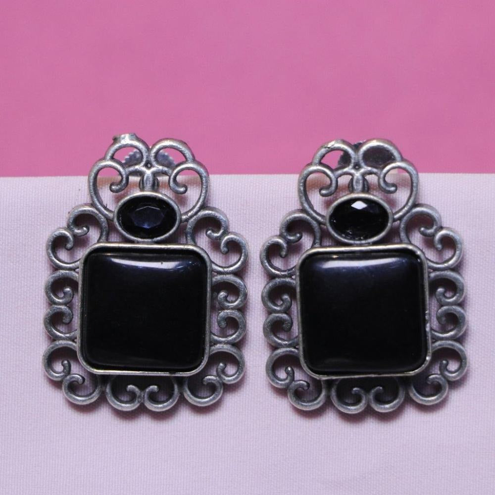 Akruti Collection Oxidised Plated Pota Stone Dangler Earrings