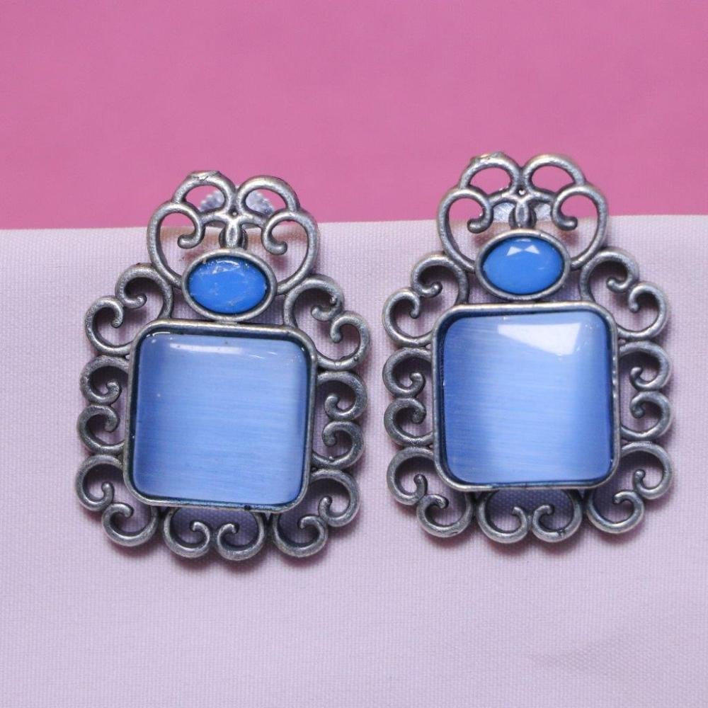 Akruti Collection Oxidised Plated Pota Stone Dangler Earrings