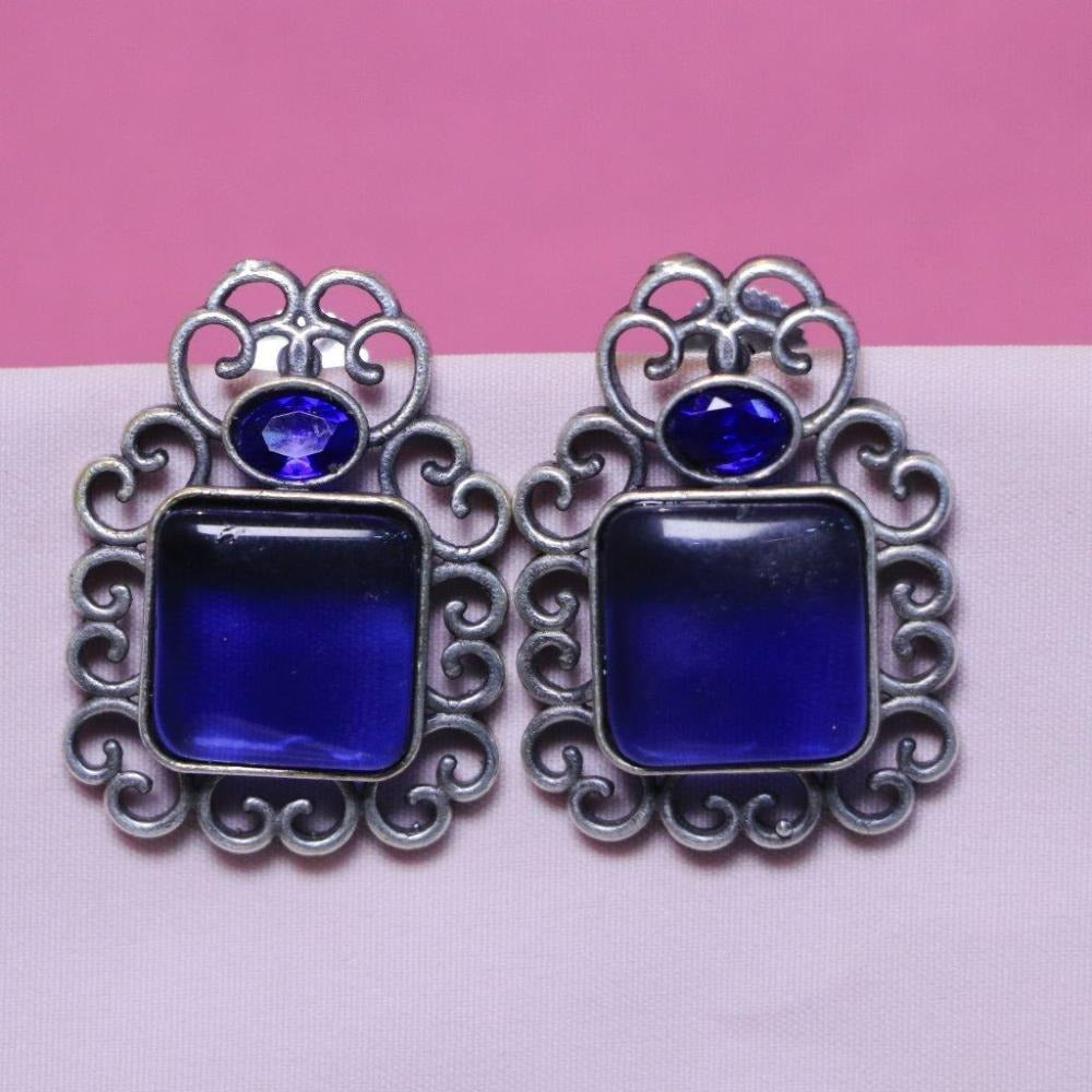 Akruti Collection Oxidised Plated Pota Stone Dangler Earrings