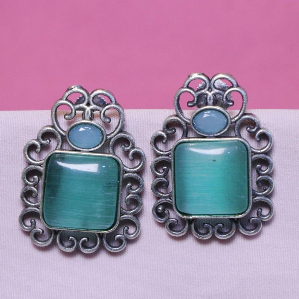 Akruti Collection Oxidised Plated Pota Stone Dangler Earrings