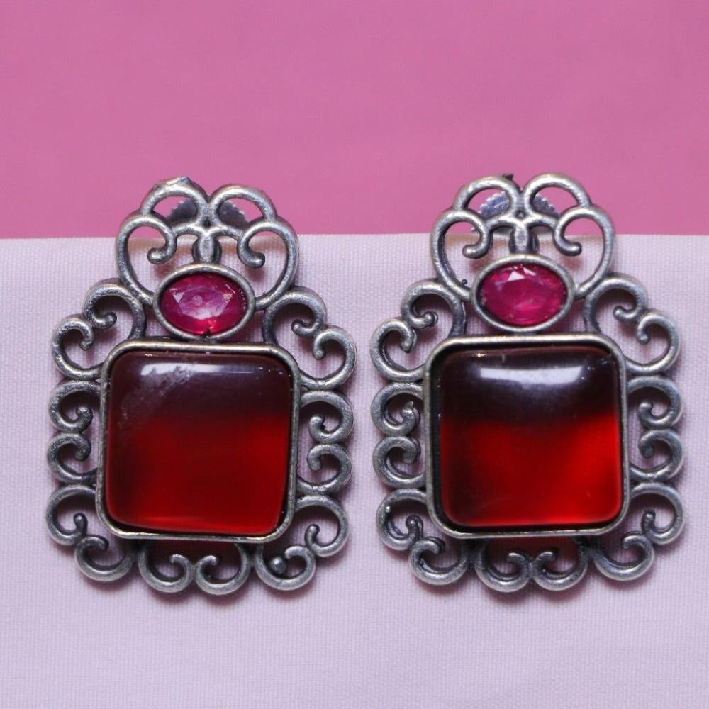 Akruti Collection Oxidised Plated Pota Stone Dangler Earrings