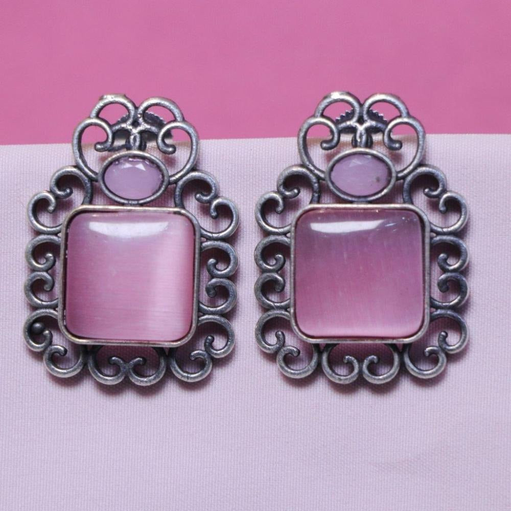 Akruti Collection Oxidised Plated Pota Stone Dangler Earrings