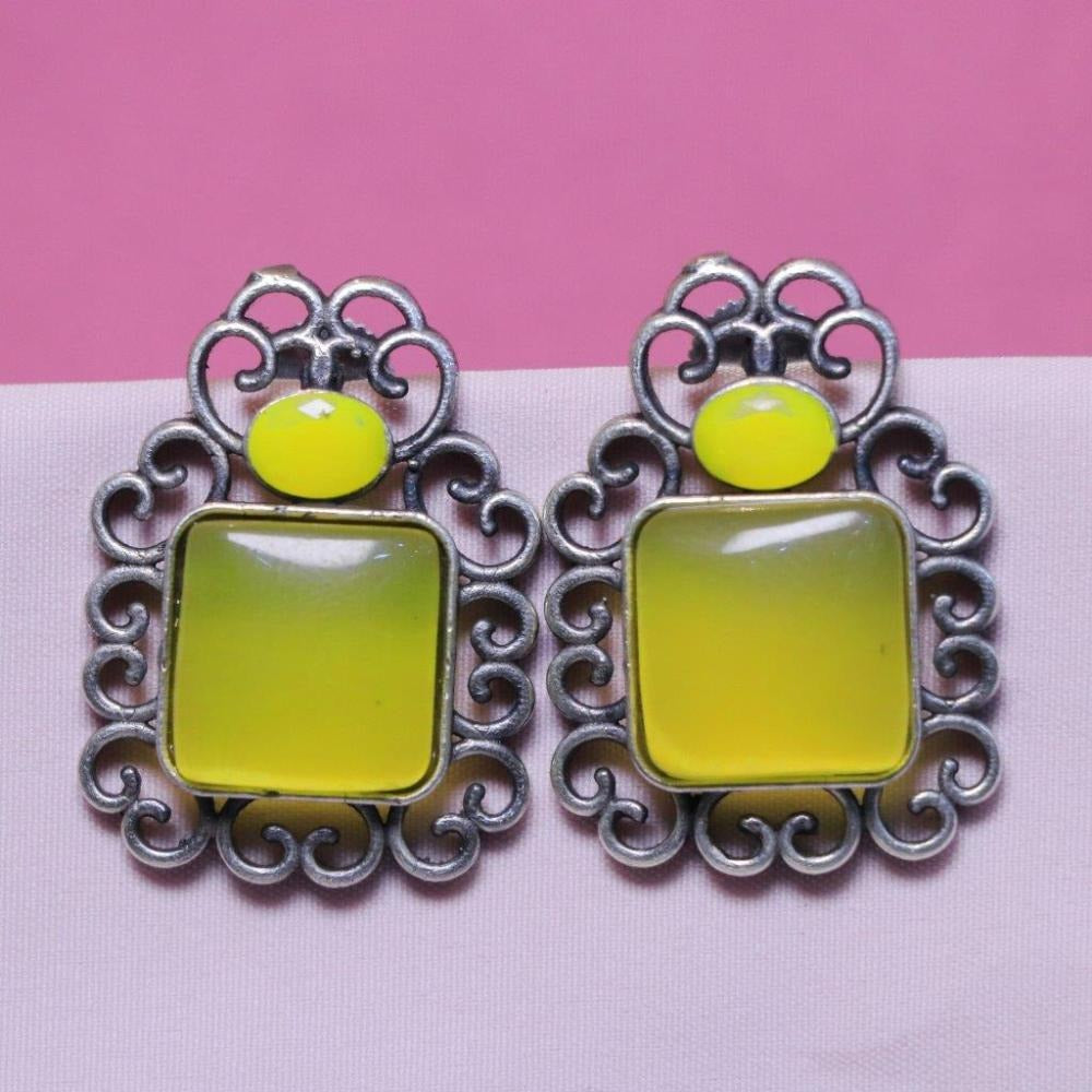 Akruti Collection Oxidised Plated Pota Stone Dangler Earrings