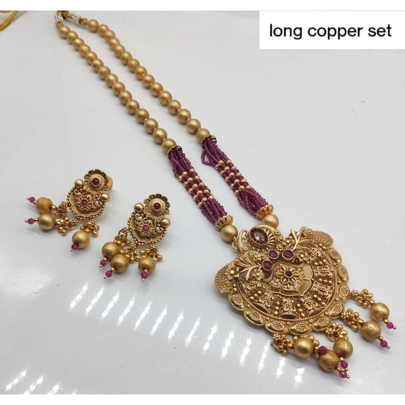 Akruti Collection Copper Plated Pota Stone Long Necklace Set