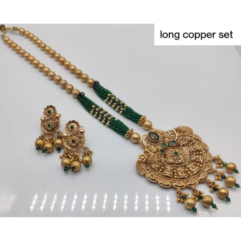 Akruti Collection Copper Plated Pota Stone Long Necklace Set