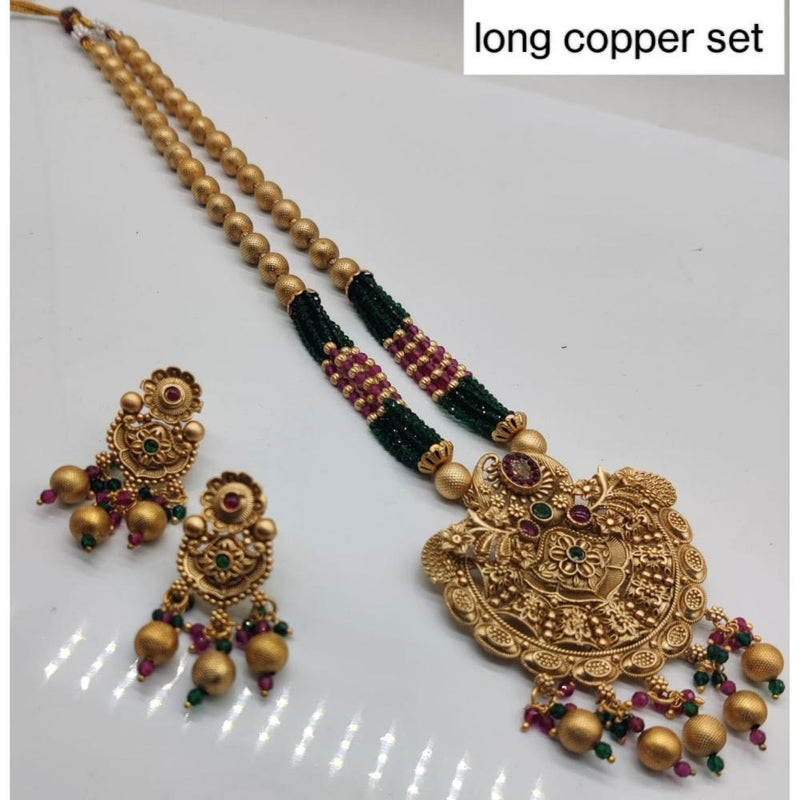 Akruti Collection Copper Plated Pota Stone Long Necklace Set