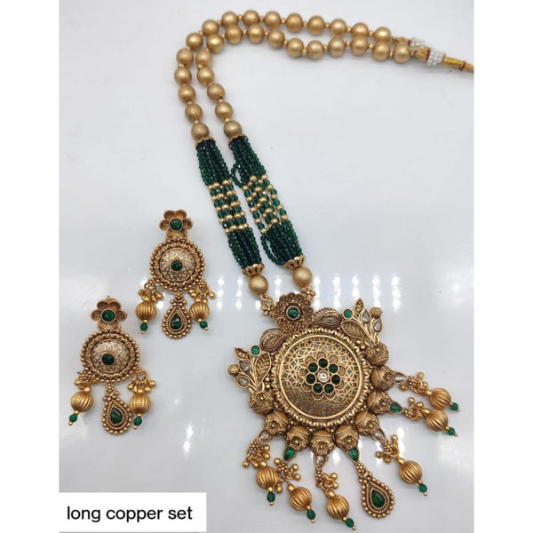 Akruti Collection Copper Plated Pota Stone Long Necklace Set