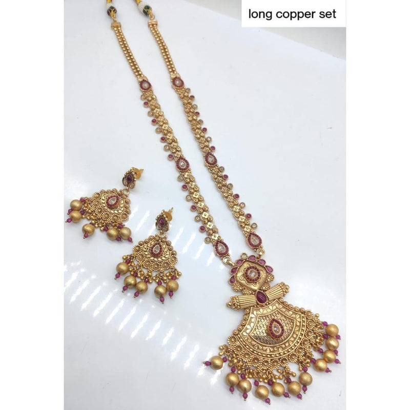 Akruti Collection Copper Plated Pota Stone Long Necklace Set