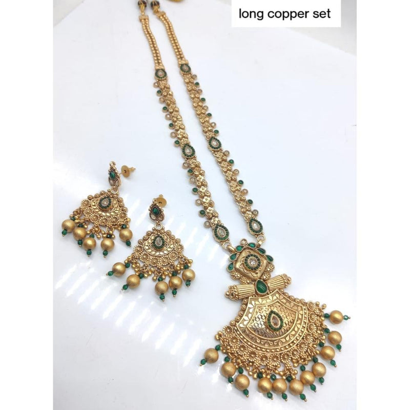 Akruti Collection Copper Plated Pota Stone Long Necklace Set