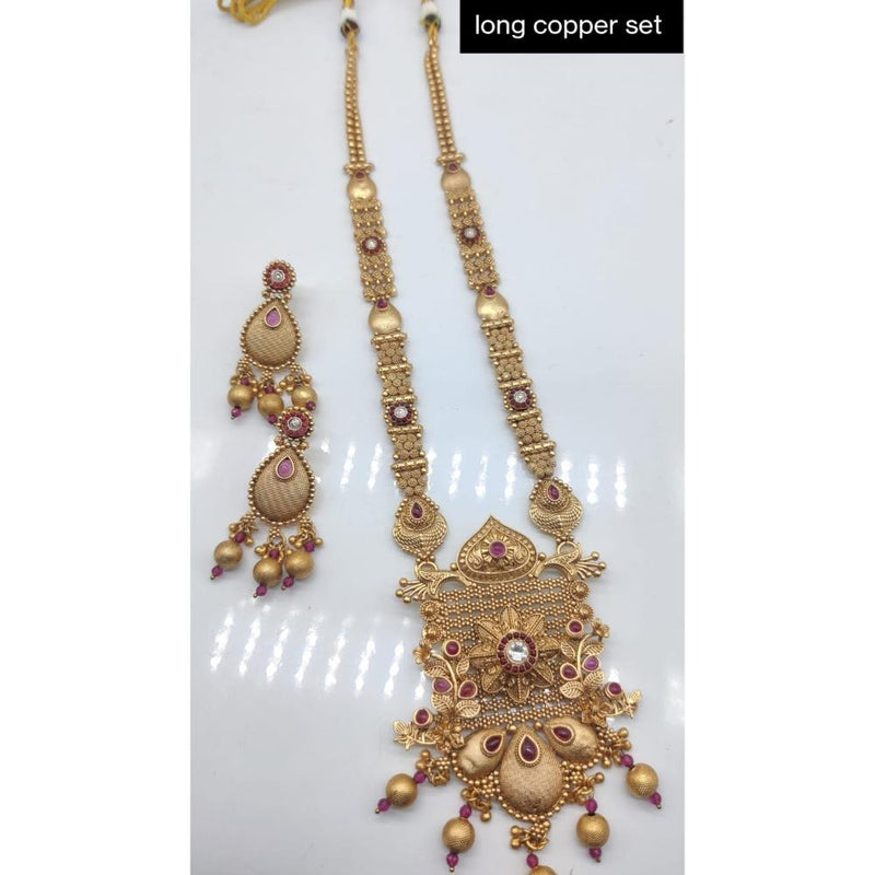 Akruti Collection Copper Plated Pota Stone Long Necklace Set