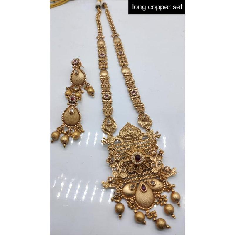 Akruti Collection Copper Plated Pota Stone Long Necklace Set