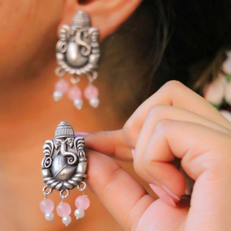 Akruti Collection Oxidised Plated Ganpati Earrings