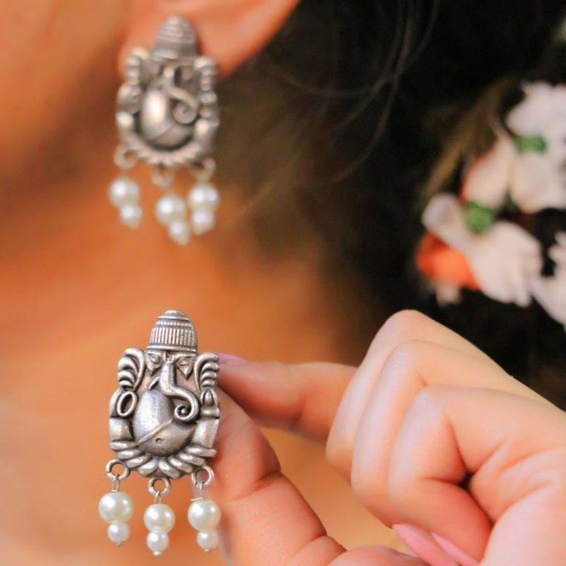 Akruti Collection Oxidised Plated Ganpati Earrings