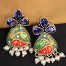 Akruti Collection Silver Hand Painted Multi Color Dangler Earrings