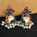 Akruti Collection Silver Hand Painted Multi Color Dangler Earrings