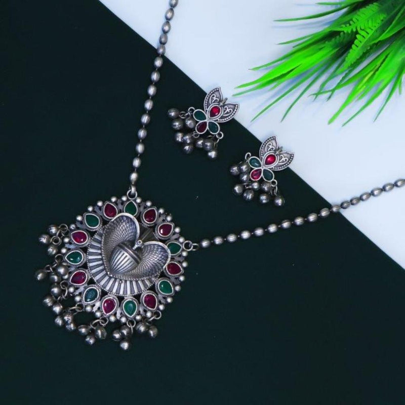 Akruti Collection Oxidised Plated Long Necklace Set