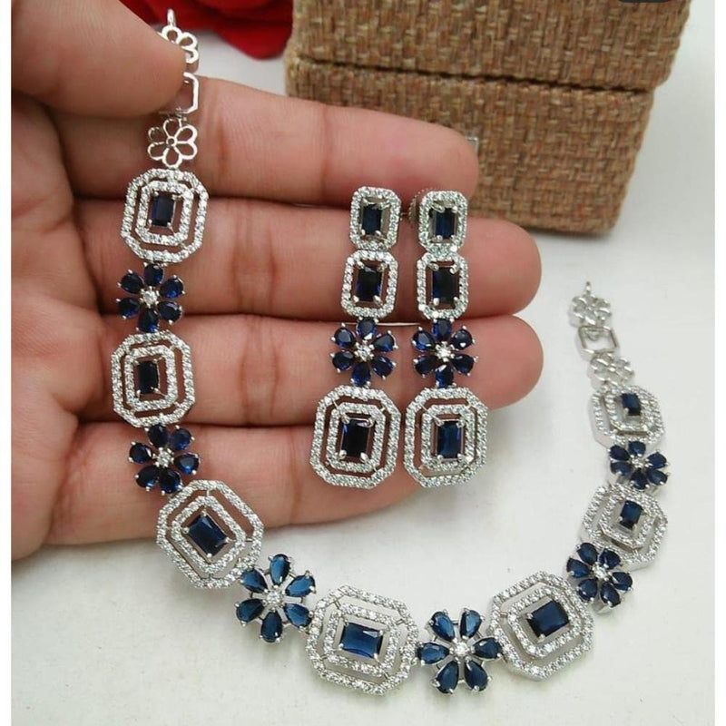 Akruti Collection Silver Plated AD Necklace Set