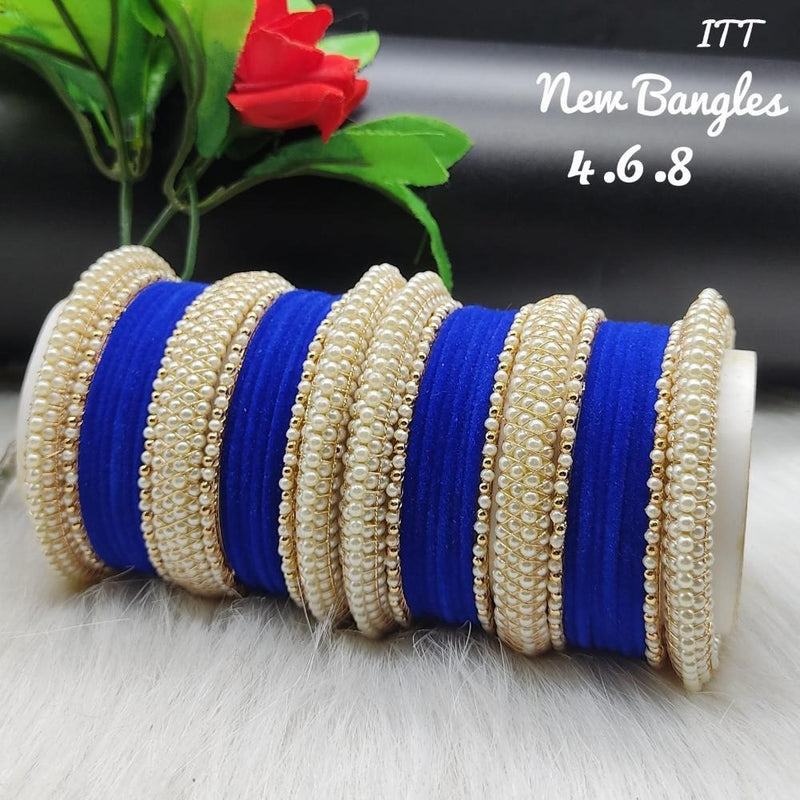 Akruti Collection Gold Plated Velvet and Moti Bangles Set