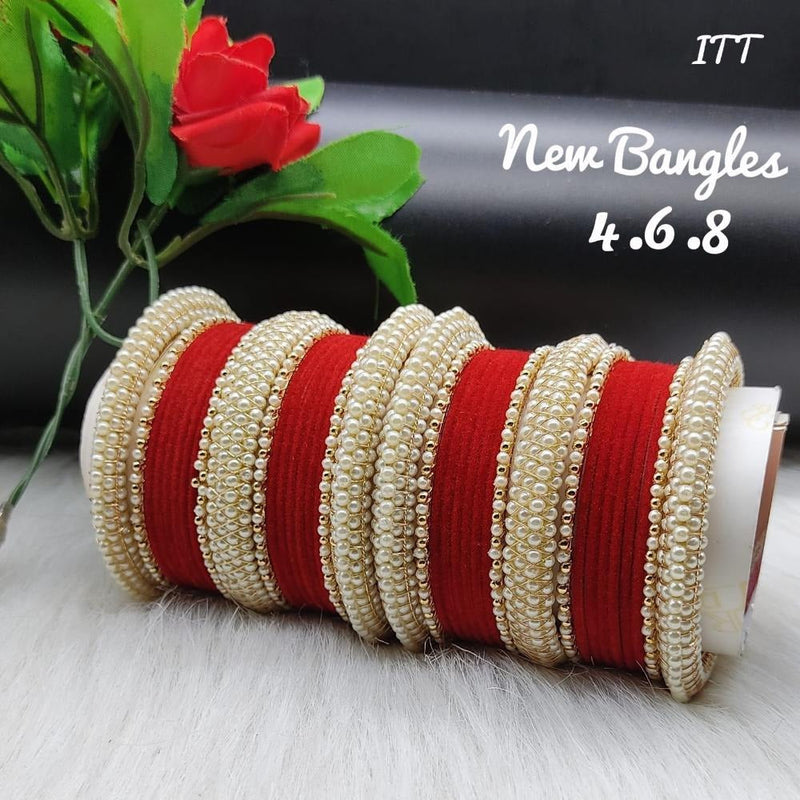 Akruti Collection Gold Plated Velvet and Moti Bangles Set