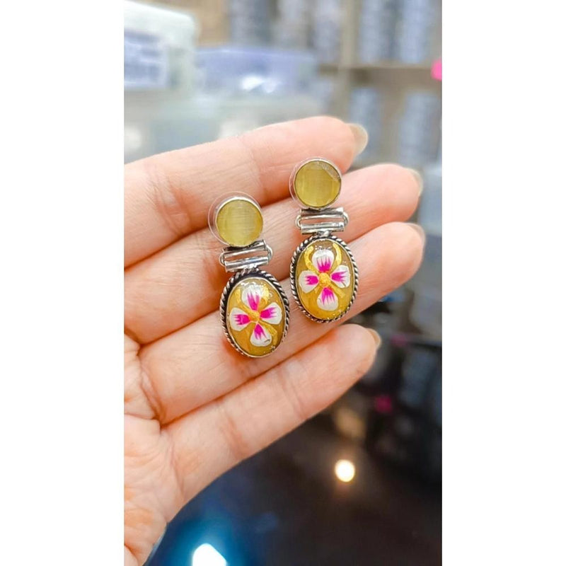 Akruti Collection Silver Hand Painted Multi Color Dangler Earrings