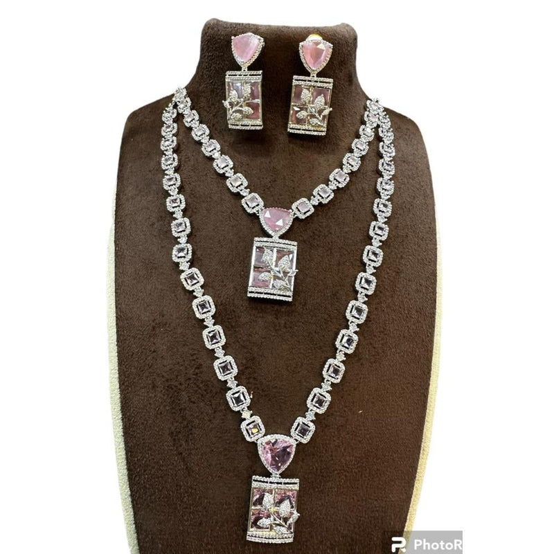 Akruti Collection Silver Plated AD Long Necklace Set