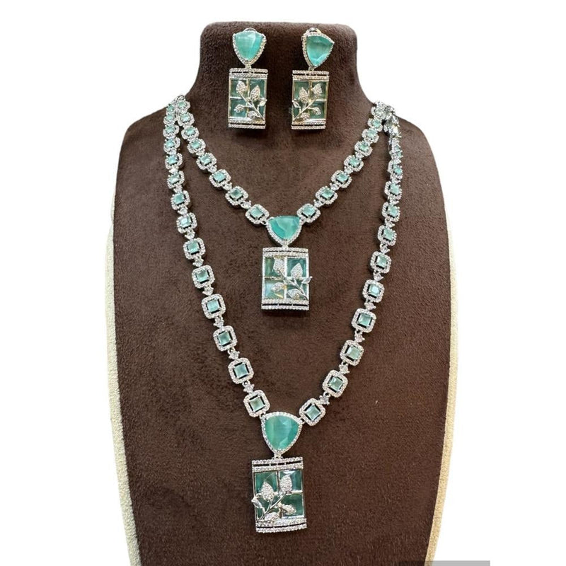 Akruti Collection Silver Plated AD Long Necklace Set