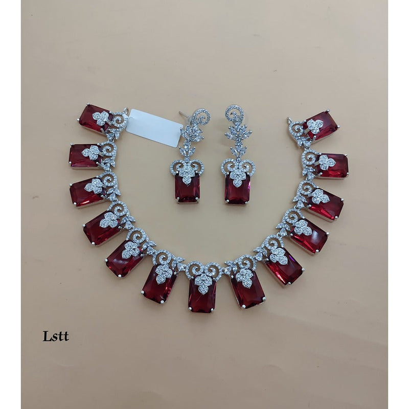 Akruti Collection Silver Plated AD Necklace Set