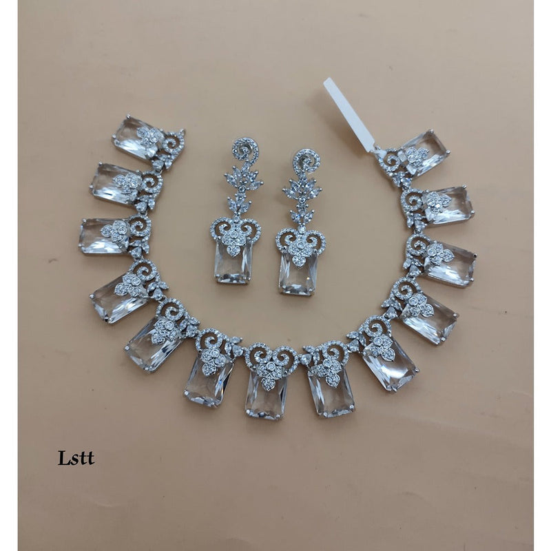 Akruti Collection Silver Plated AD Necklace Set