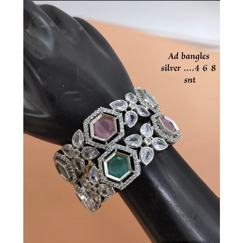 Akruti Collection Silver Plated AD Bangles Set