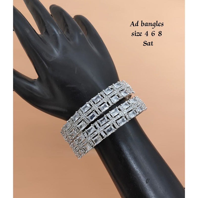 Akruti Collection Silver Plated AD Bangles Set