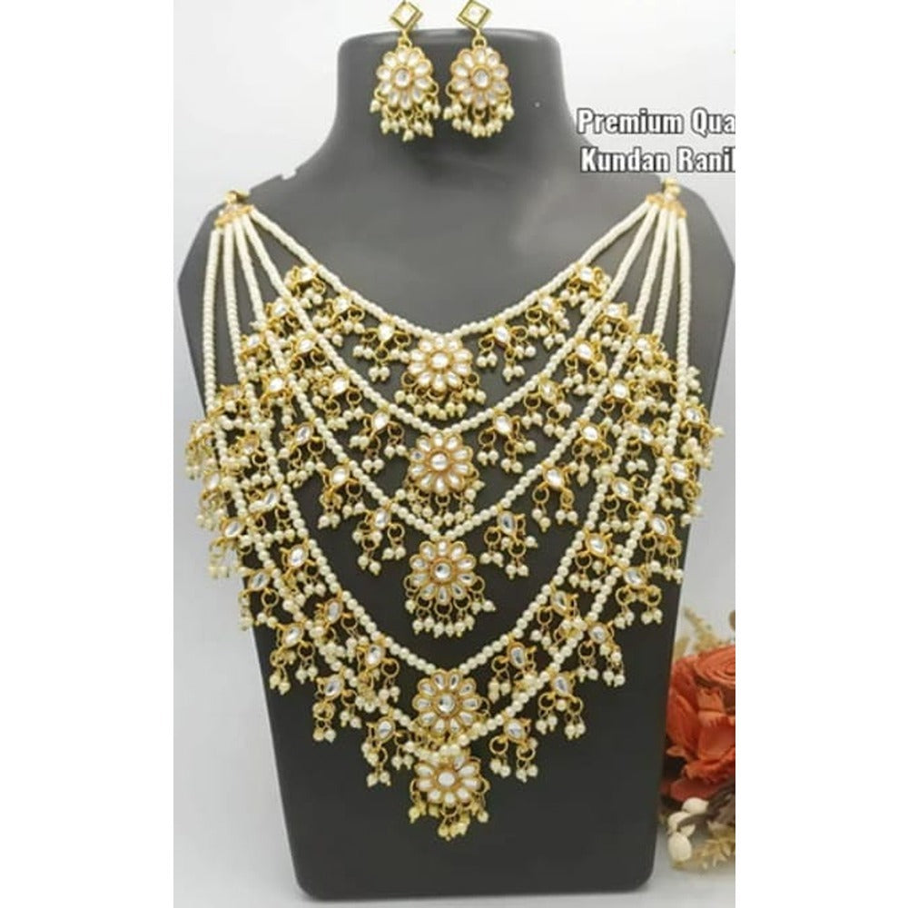 Akruti Collection Gold Plated Kundan And Pearl Long Necklace Set