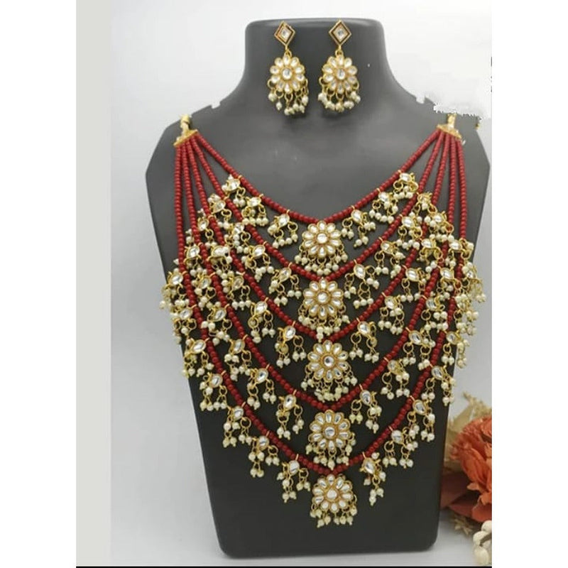 Akruti Collection Gold Plated Kundan And Pearl Long Necklace Set