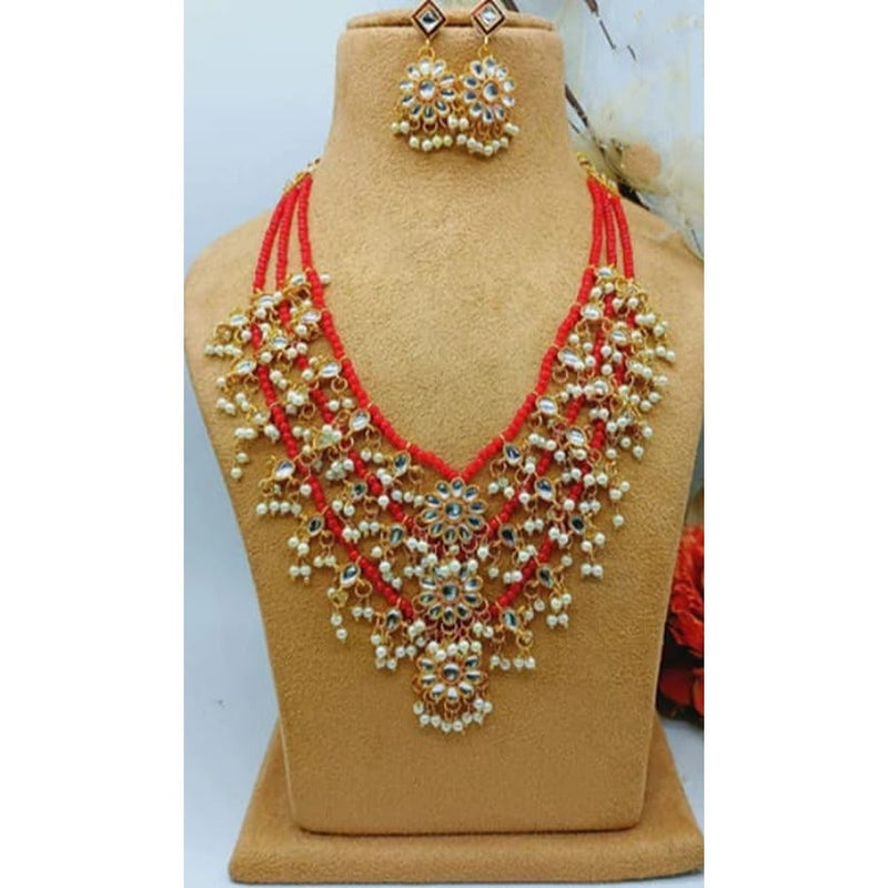 Akruti Collection Gold Plated Kundan And Pearl Long Necklace Set