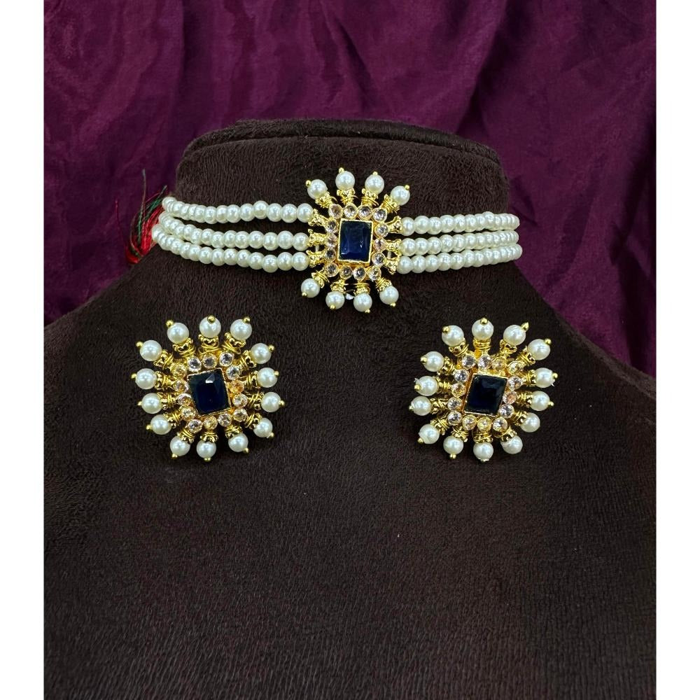 Akruti Collection Gold Plated Austrian Stone And Pearl Choker Necklace Set