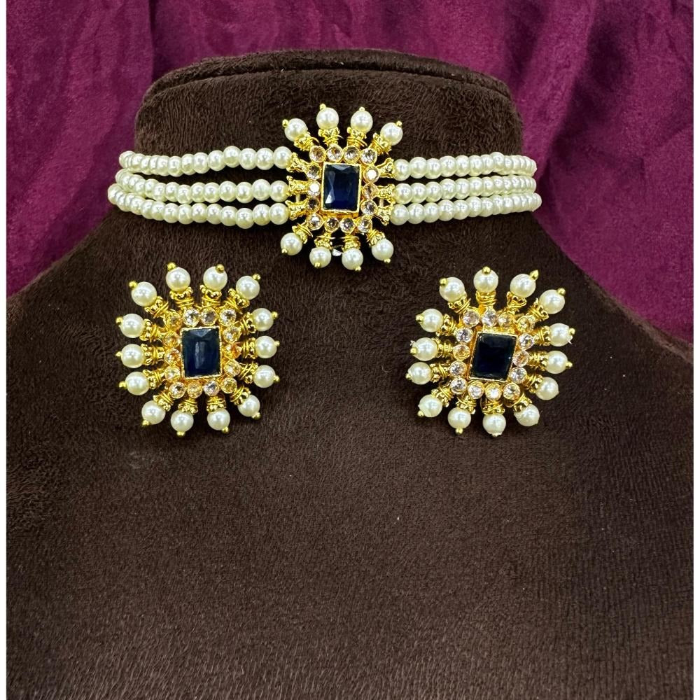 Akruti Collection Gold Plated Austrian Stone And Pearl Choker Necklace Set