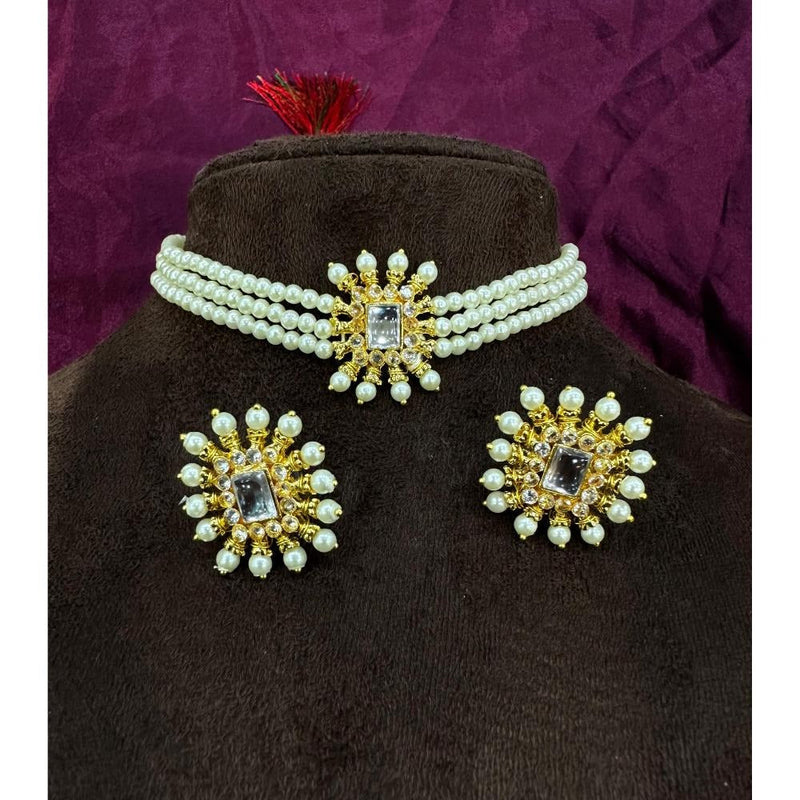 Akruti Collection Gold Plated Austrian Stone And Pearl Choker Necklace Set