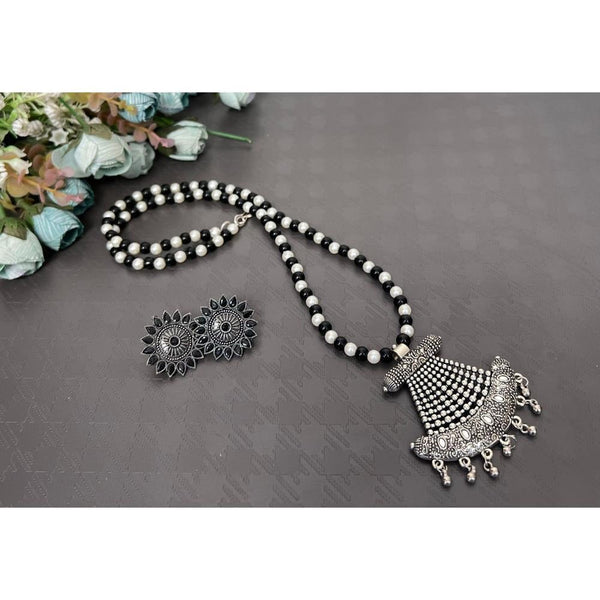 Akruti Collection Oxidised Plated Long Necklace Set