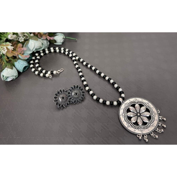 Akruti Collection Oxidised Plated Long Necklace Set