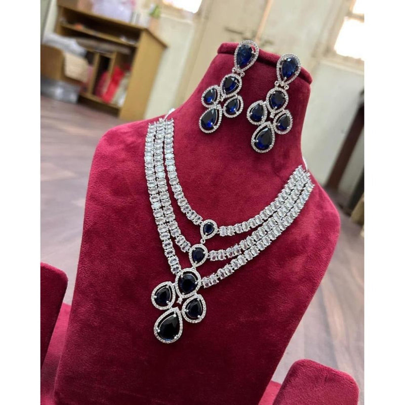 Akruti Collection Silver Plated AD Necklace Set