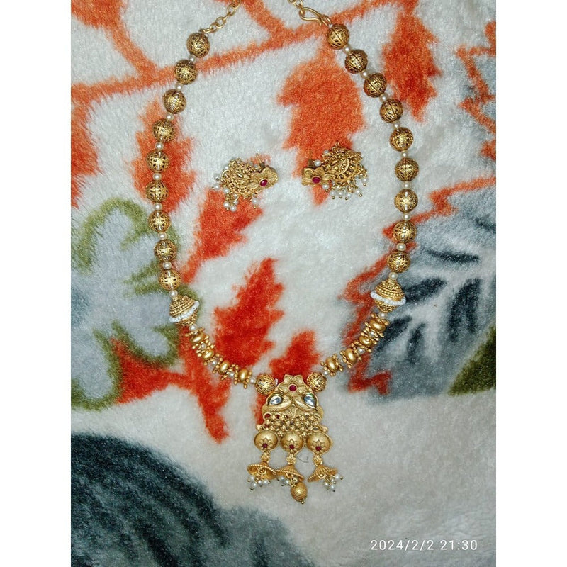 Akruti Collection Gold Plated Pota Stone Necklace Set