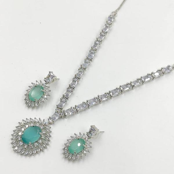 Akruti Collection Silver Plated AD Necklace Set