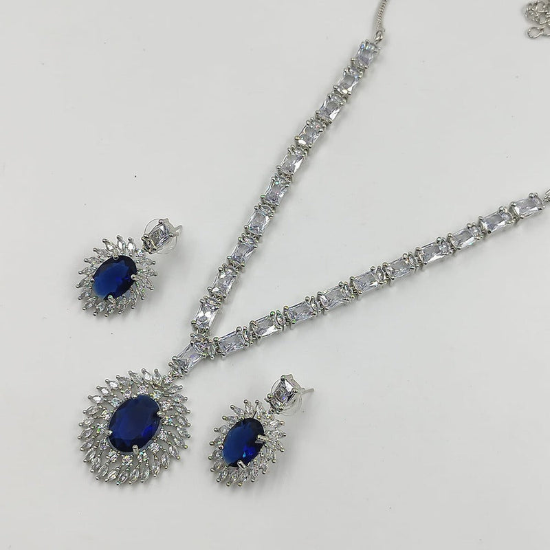 Akruti Collection Silver Plated AD Necklace Set