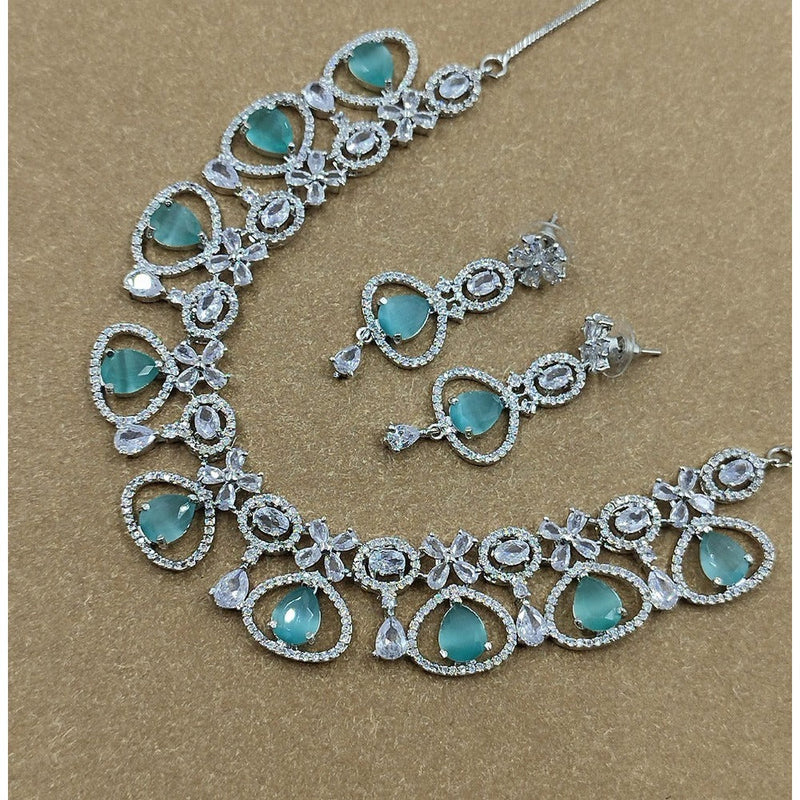 Akruti Collection Silver Plated AD Necklace Set