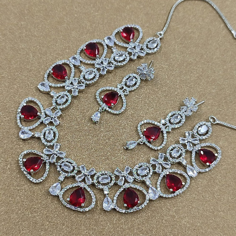 Akruti Collection Silver Plated AD Necklace Set