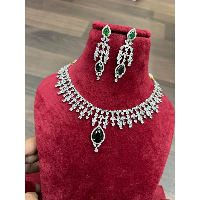 Akruti Collection Silver Plated AD Necklace Set