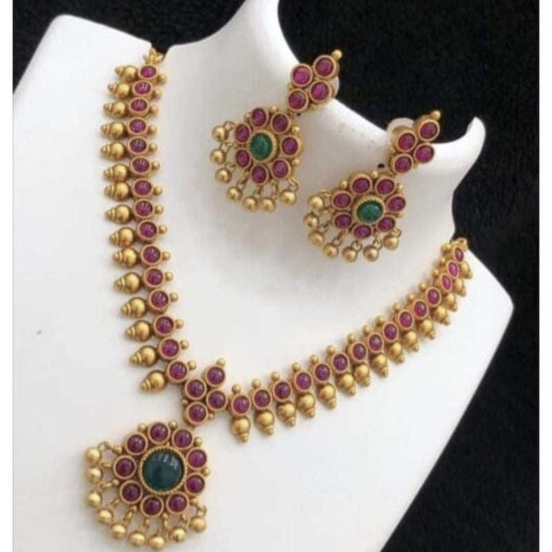 Akruti Collection Gold Plated Pota Stone Necklace Set