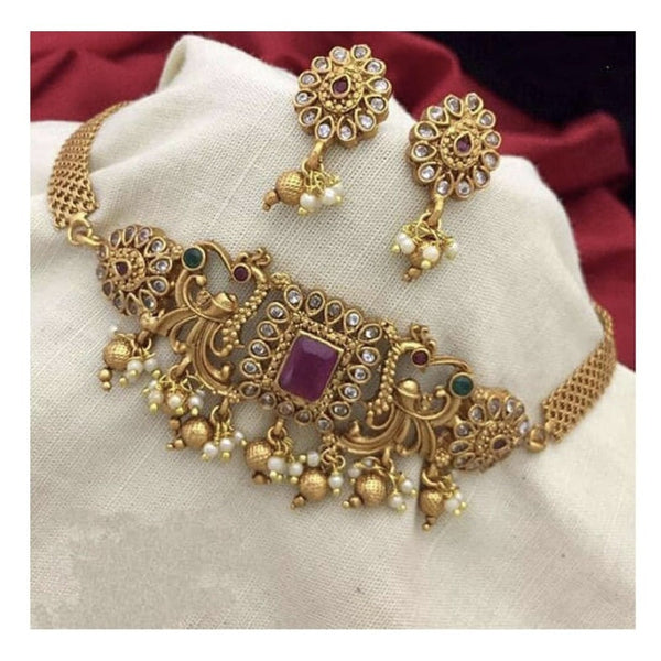Akruti Collection Gold Plated Austrian Stone Choker Necklace Set