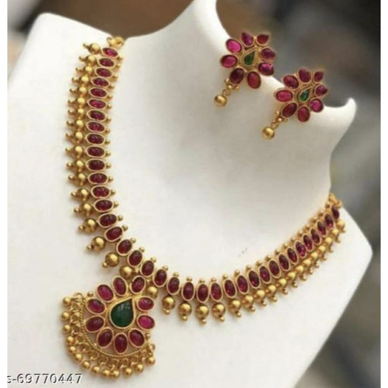 Akruti Collection Gold Plated Pota Stone Necklace Set