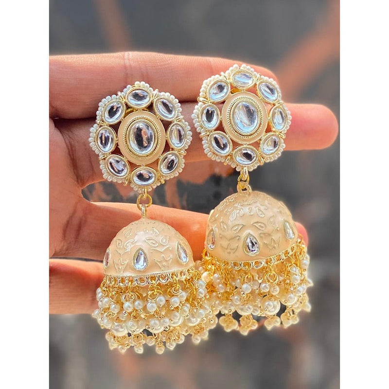 Akruti Collection Gold Plated Kundan And Meenakari Jhumki Earrings