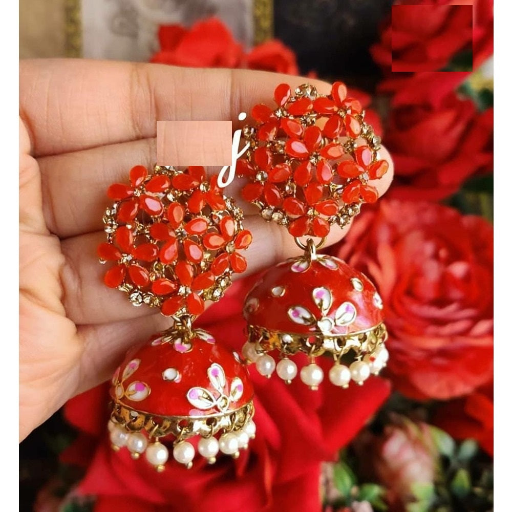 Akruti Collection Gold Plated Meenakari Jhumki Earrings